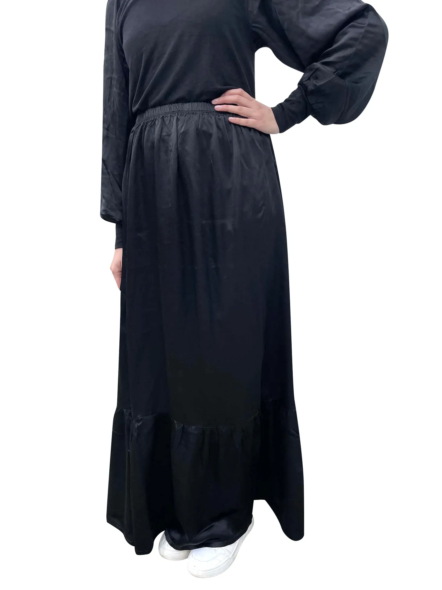 Hard Tail Satin Ruffle Maxi Skirt (Style: SAT-27)