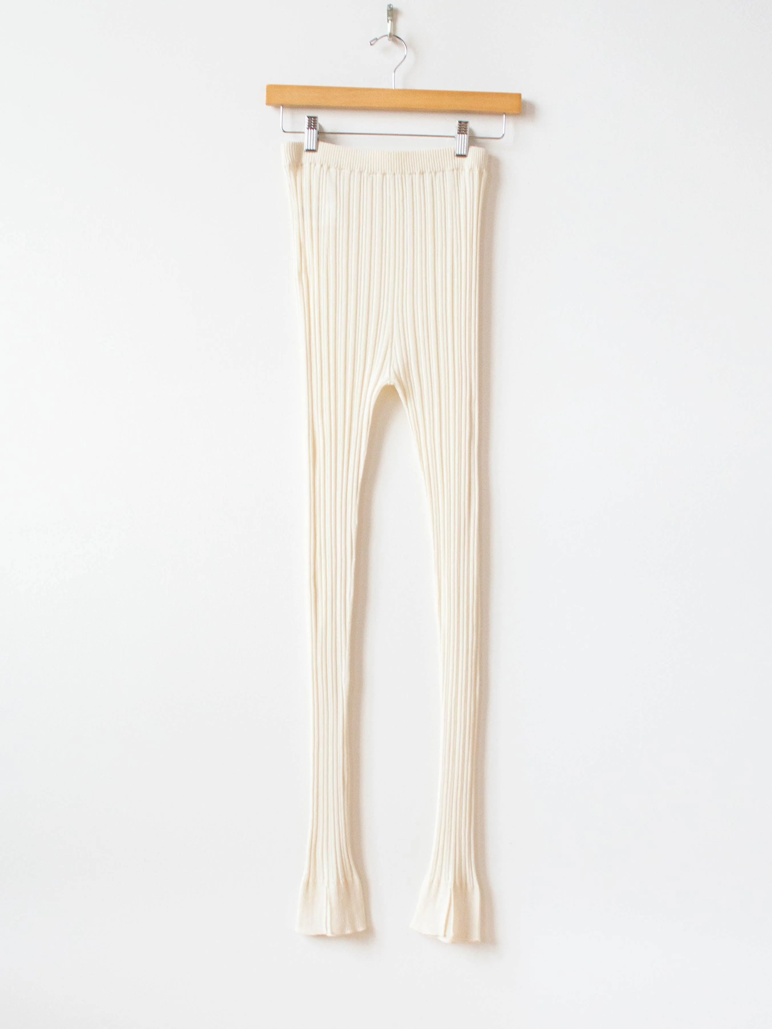 High Twist Cotton Ribbed Knit Leggings - Off White