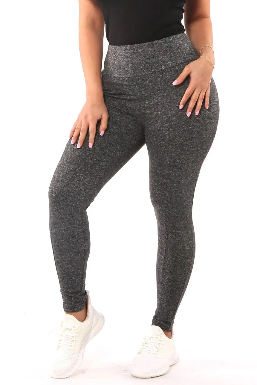 High Waist Fleece Lined Leggings With Side Pockets - Dark Heather Gray