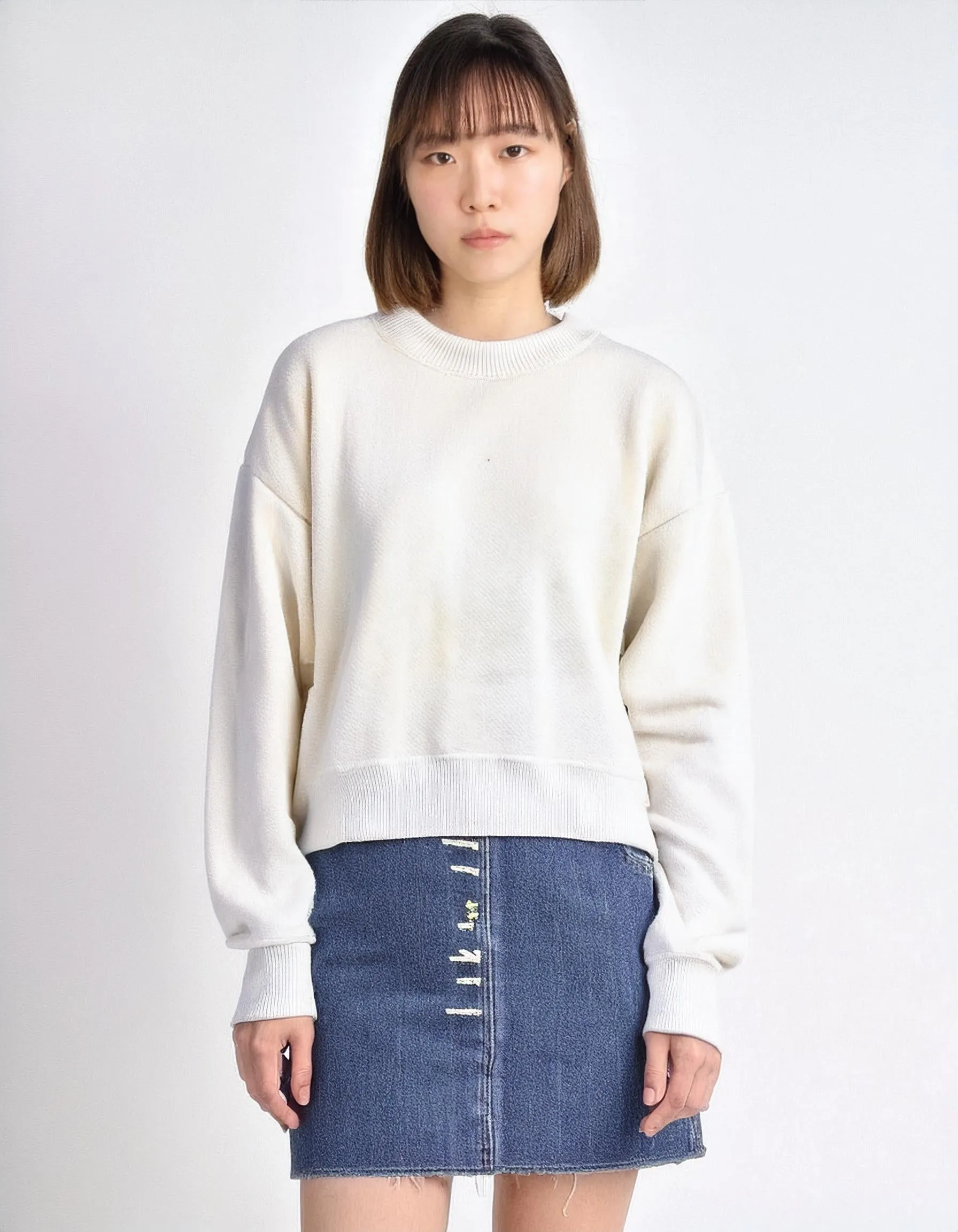 Ivory Cable Knit Crewneck Sweater