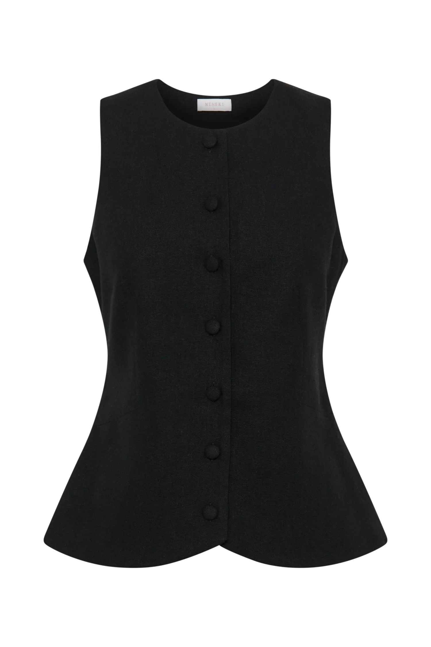 Laurence Sleeveless Linen Longline Top - Black