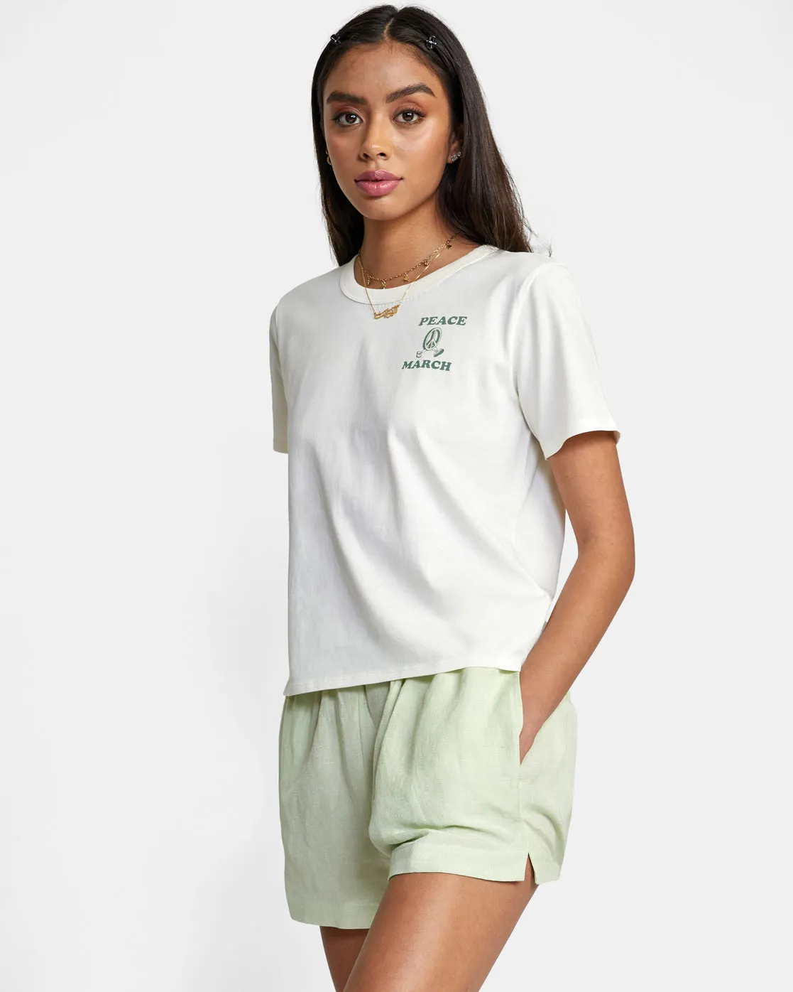 Linen Sawyer Elastic Waist Shorts - Light Green