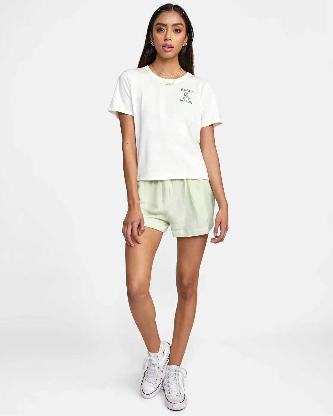 Linen Sawyer Elastic Waist Shorts - Light Green