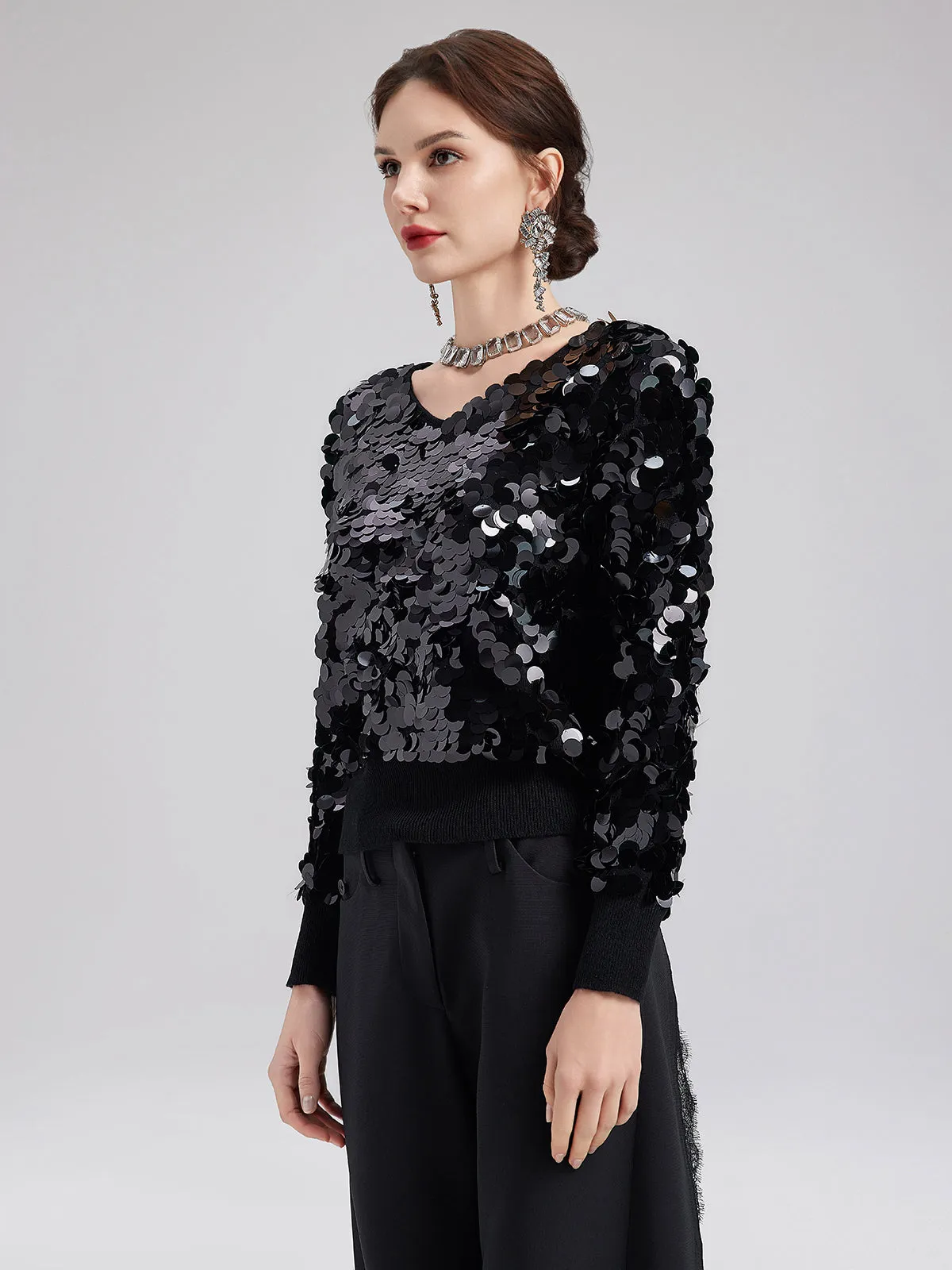 Luxe Sequin Wool Knit Top