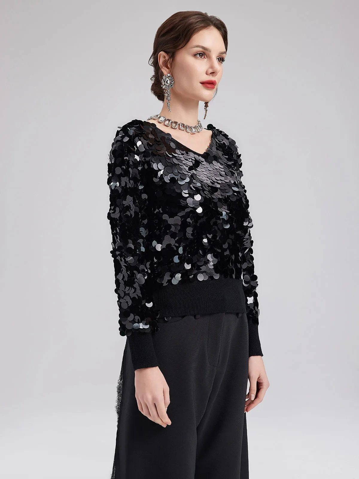 Luxe Sequin Wool Knit Top