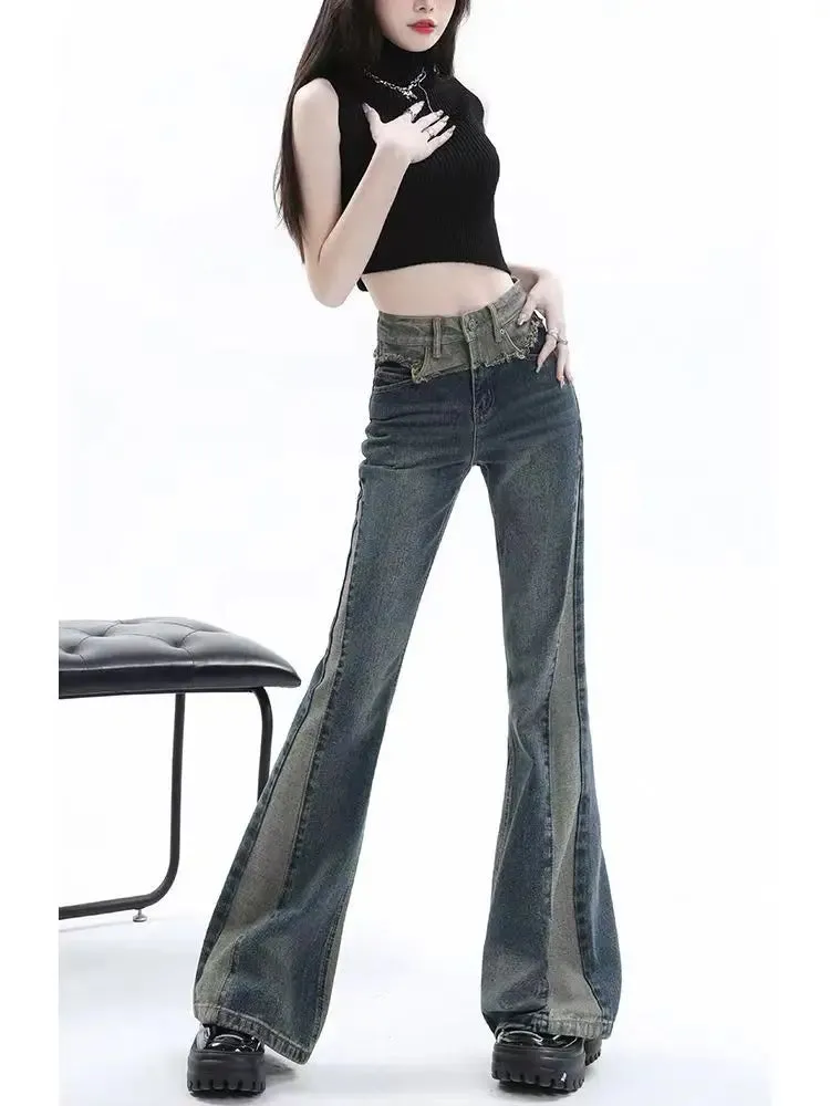 LVSANW American High Street Spicy Girls Low Waist Jeans Women Autumn Vintage Y2k Design Sense Slim Fit Straight Tube Micro Flare Pants