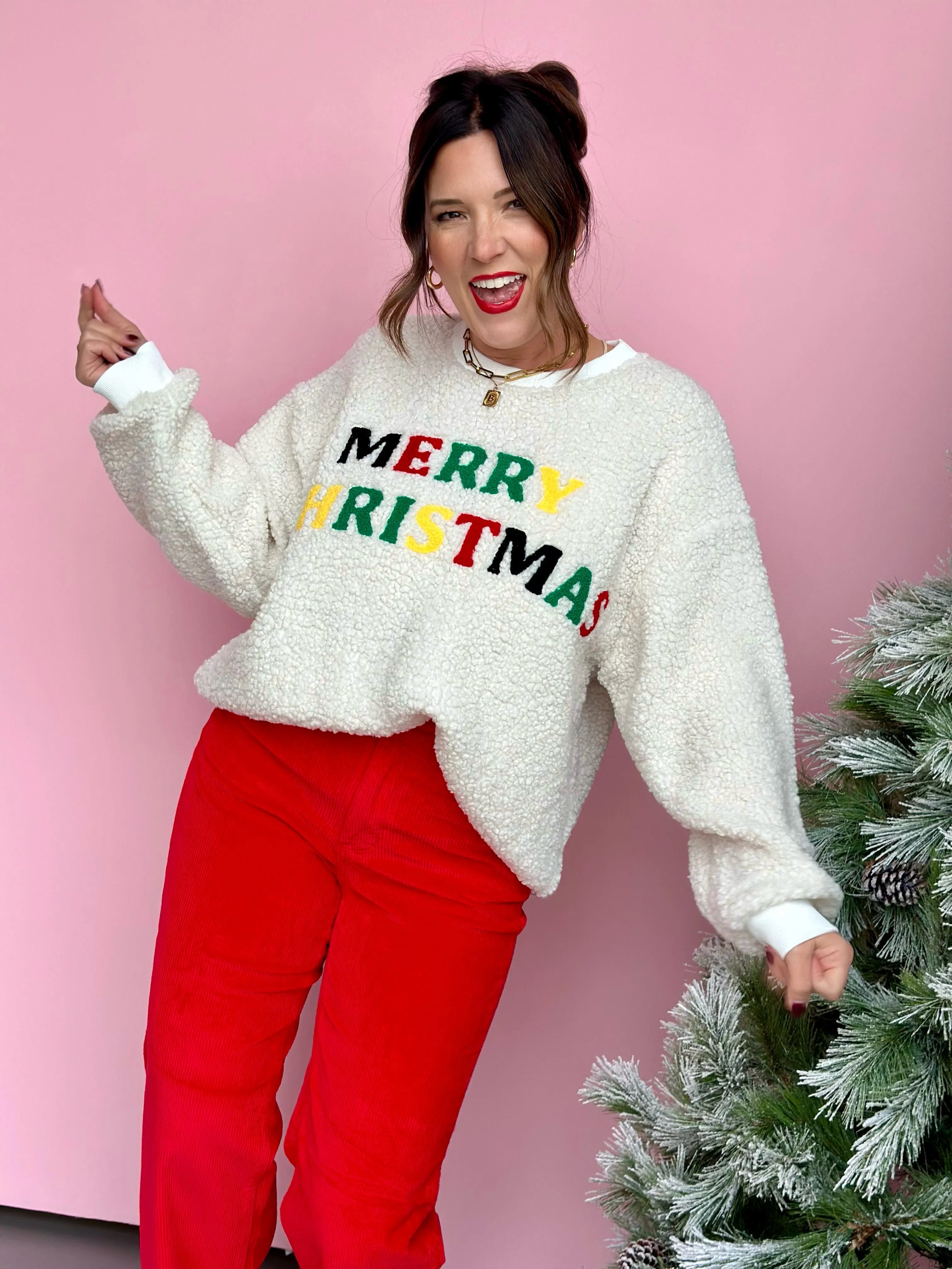 Merry Sherpa Christmas Sweatshirt-FINAL SALE