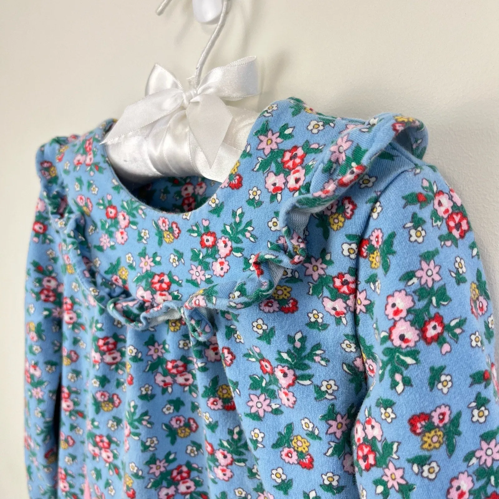 Mini Boden Blue Floral Ruffle Heart Blouse 18-24 Months