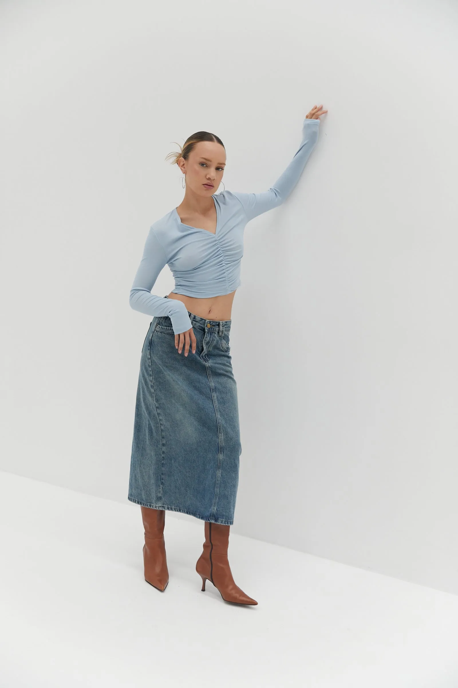 Nicole Denim Midi Skirt - Blue