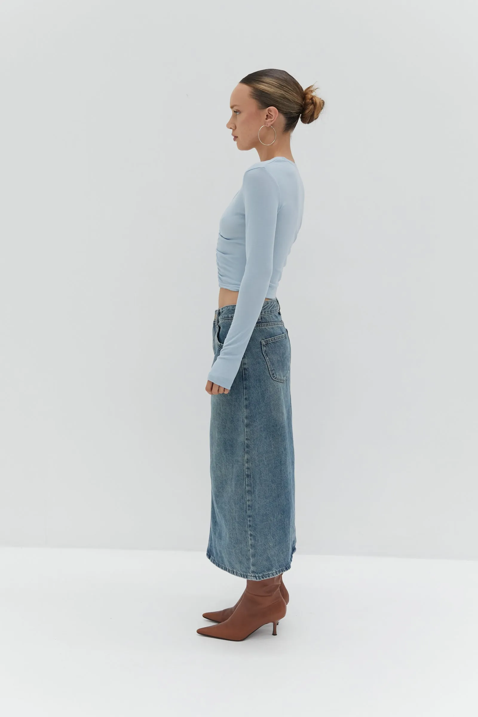 Nicole Denim Midi Skirt - Blue