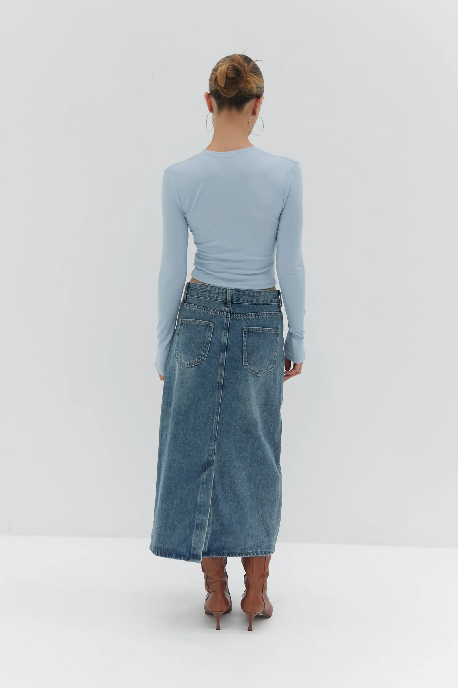 Nicole Denim Midi Skirt - Blue