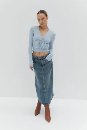 Nicole Denim Midi Skirt - Blue