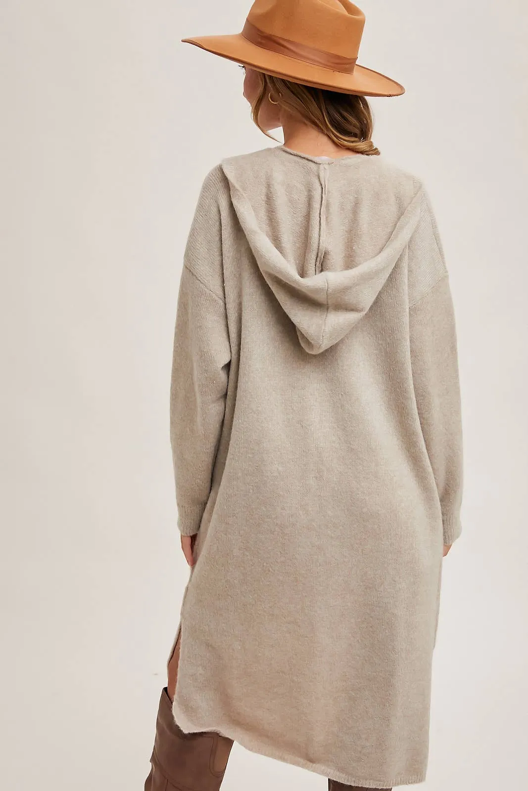 Oatmeal Long Line Open Front Cardigan