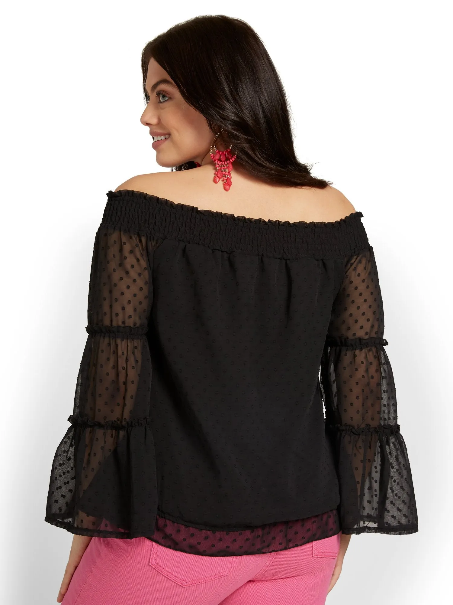 Off-The-Shoulder Dot-Detail Blouse