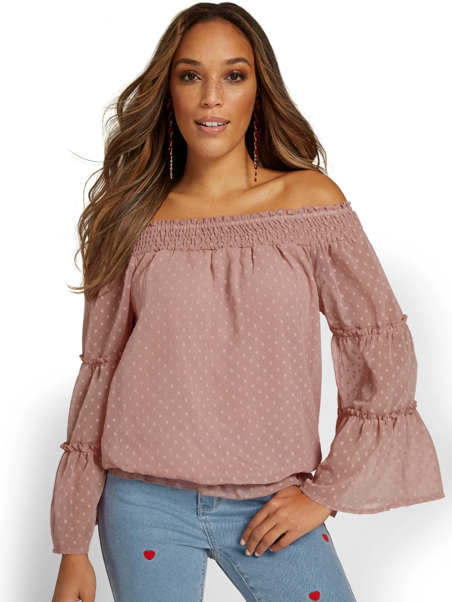 Off-The-Shoulder Dot-Detail Blouse