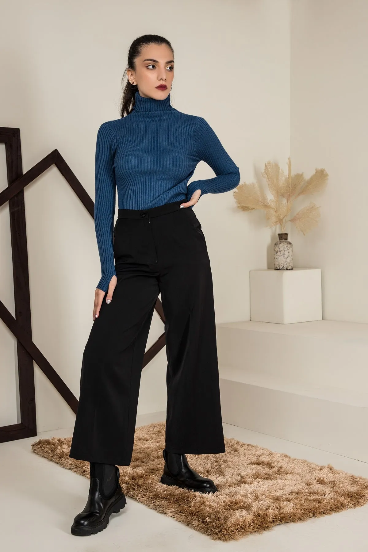 Payton Ribbed Turtleneck Blue