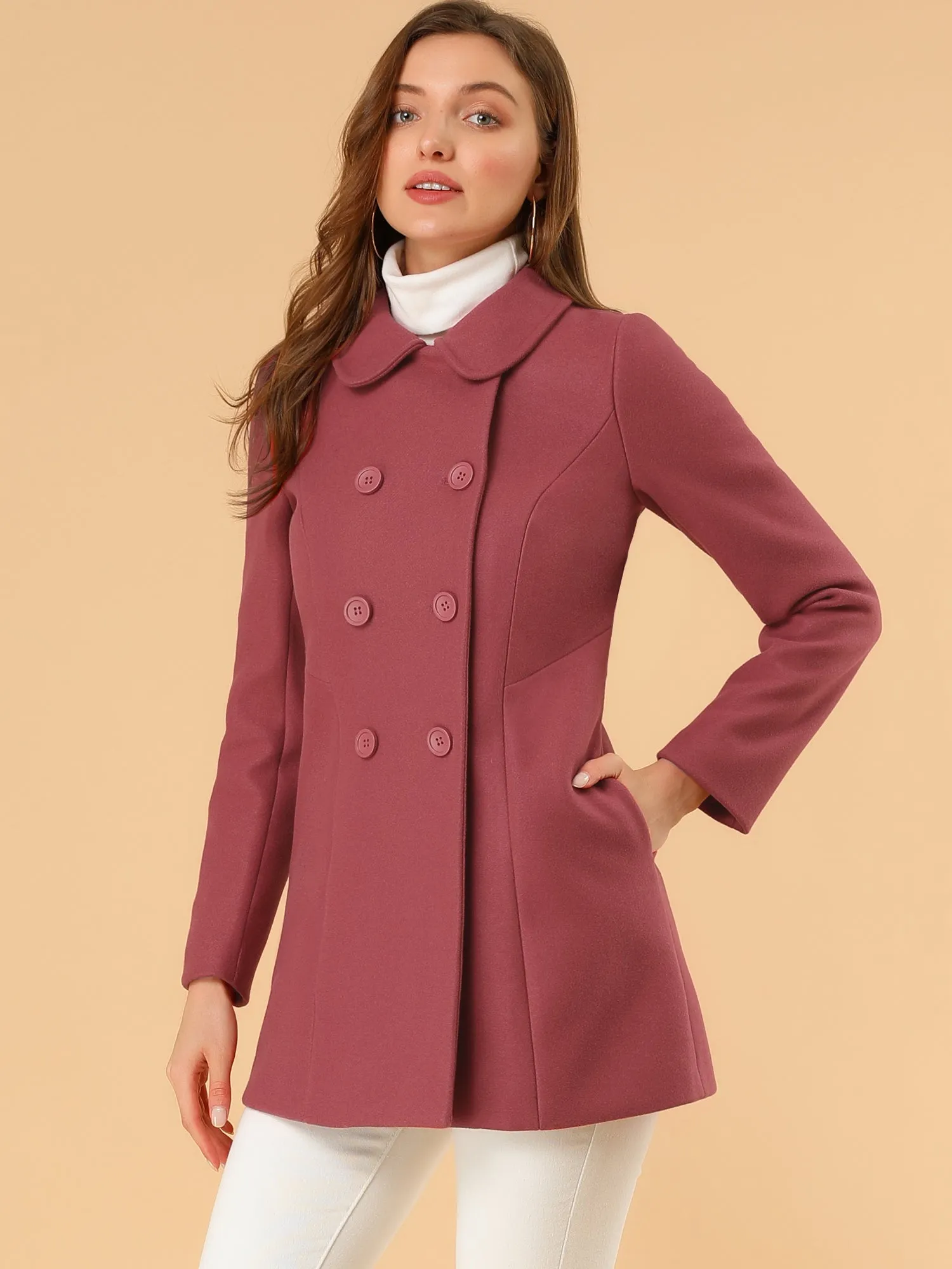 Peter Pan Collar Double Breasted Winter Long Trench Pea Coat