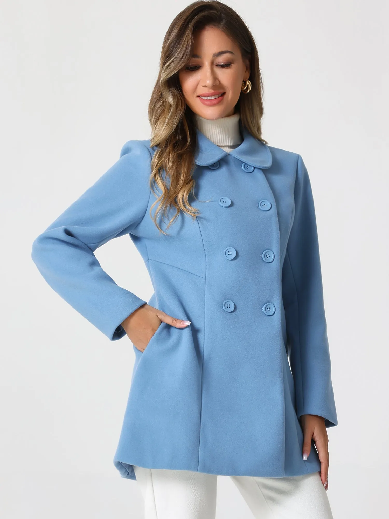 Peter Pan Collar Double Breasted Winter Long Trench Pea Coat