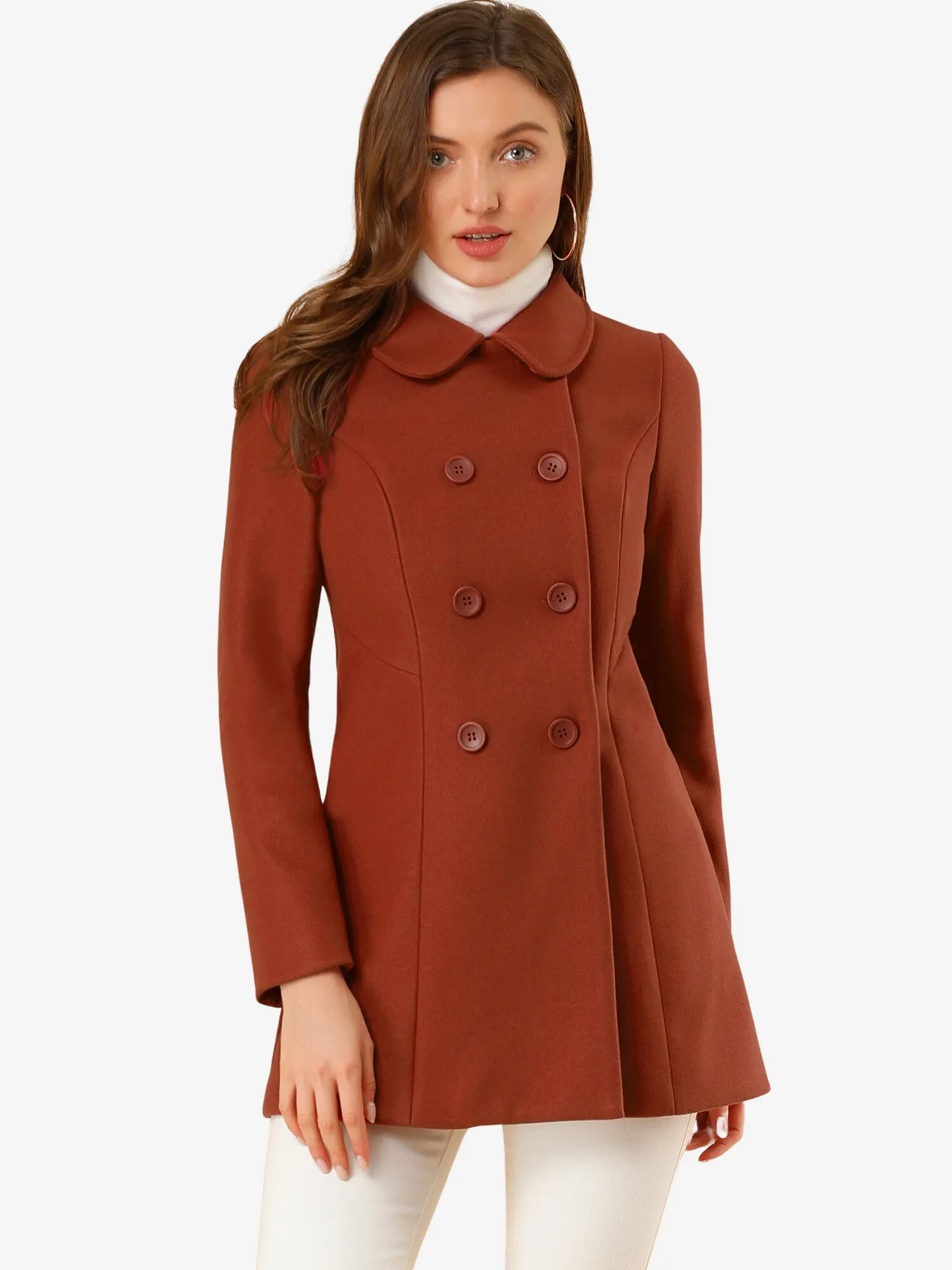 Peter Pan Collar Double Breasted Winter Long Trench Pea Coat