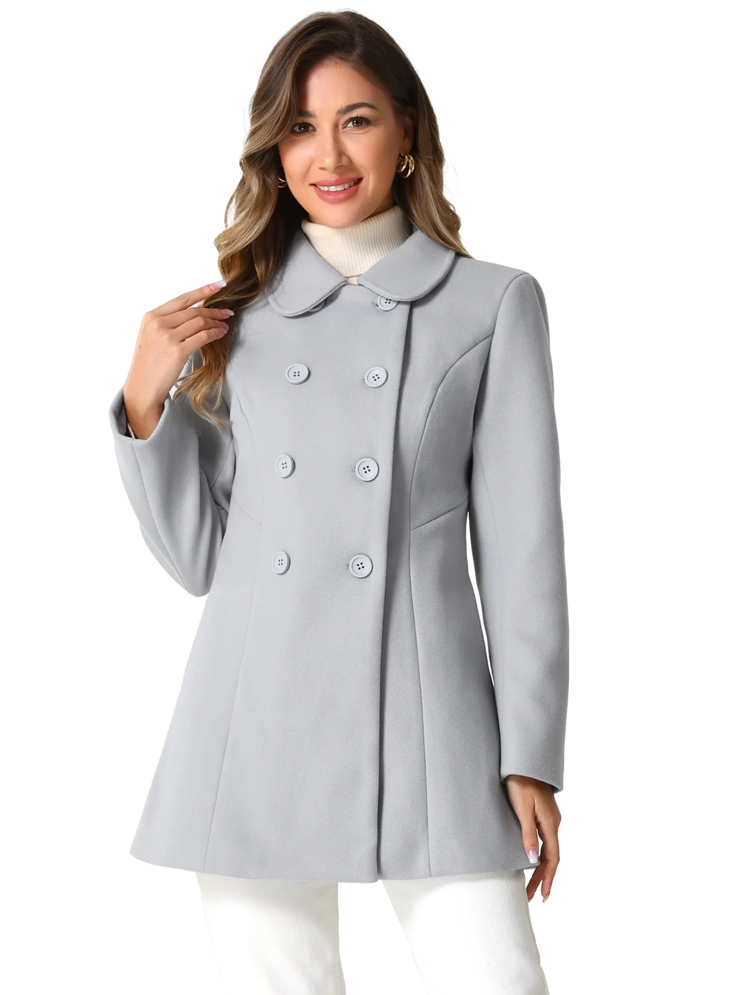 Peter Pan Collar Double Breasted Winter Long Trench Pea Coat