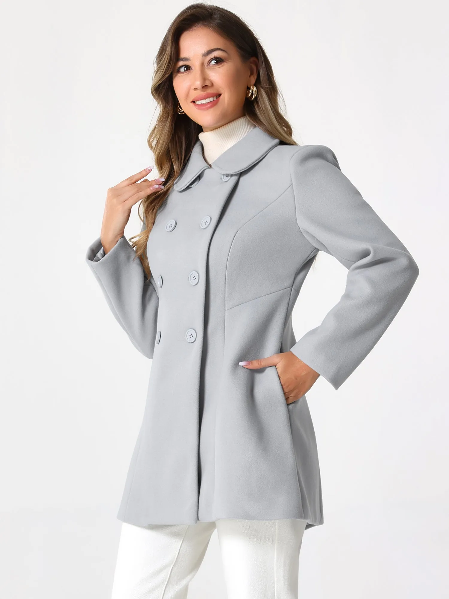 Peter Pan Collar Double Breasted Winter Long Trench Pea Coat