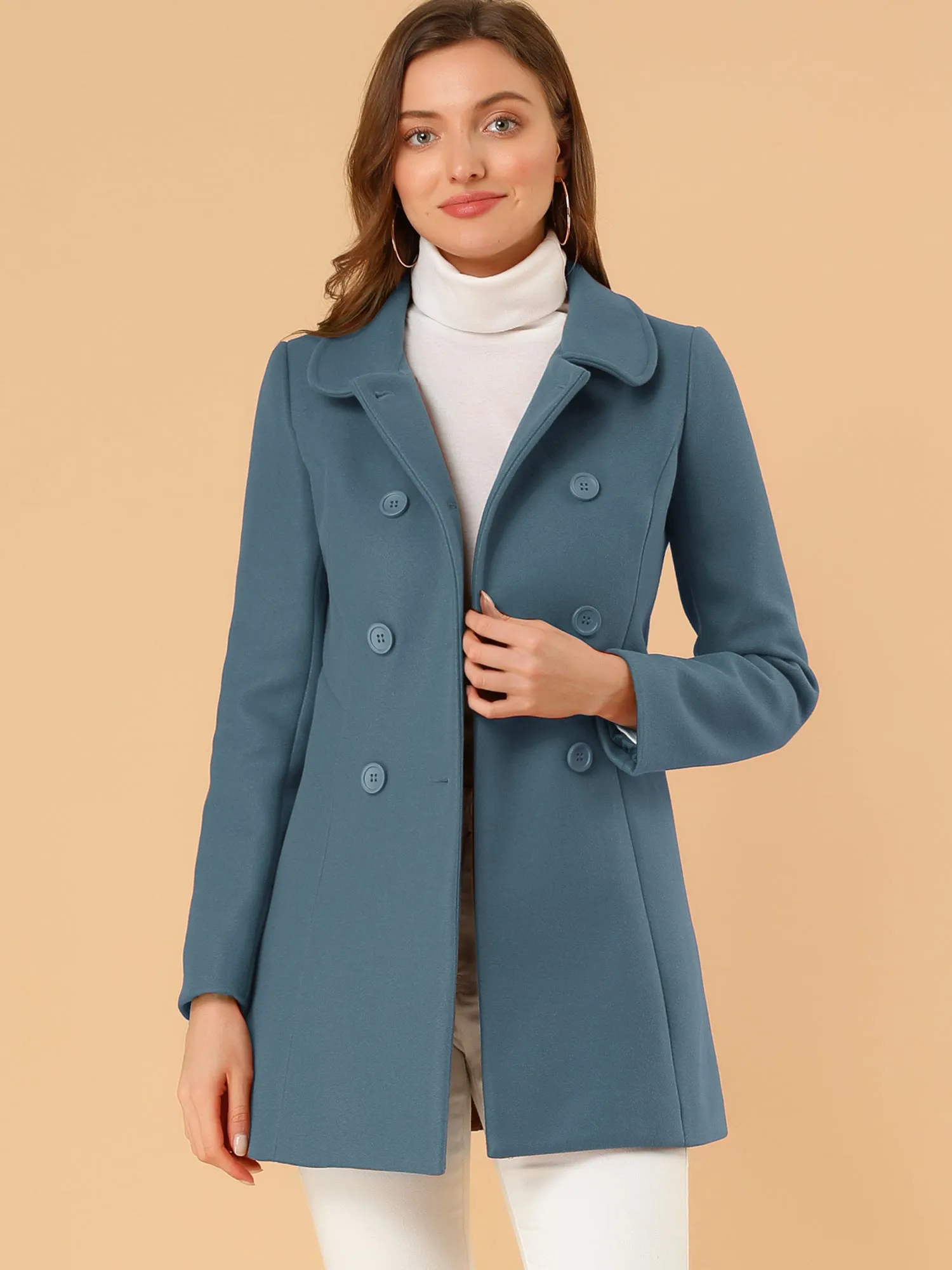 Peter Pan Collar Double Breasted Winter Long Trench Pea Coat