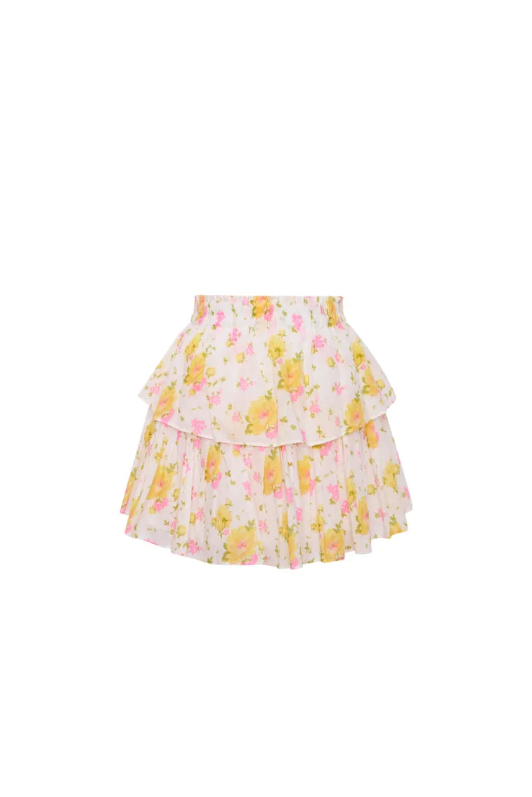 Ruffle Mini Floral Skirt - WHITE MULTI