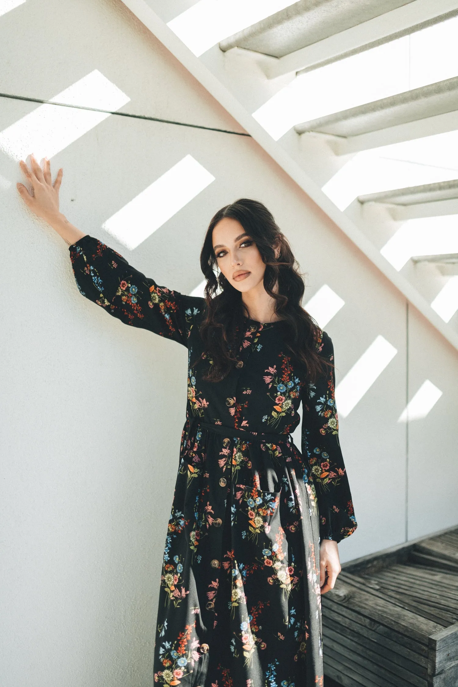 Sabrina Floral Pocket Dress- Black & Red