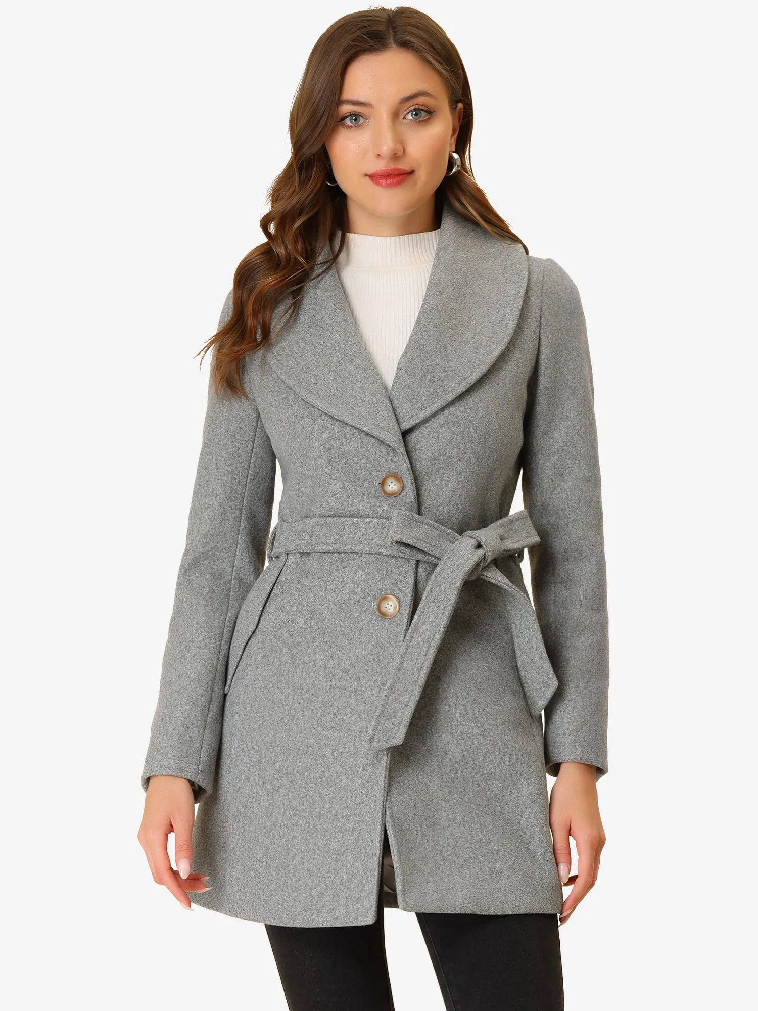 Shawl Collar Single Breasted Winter Long Belted Coat