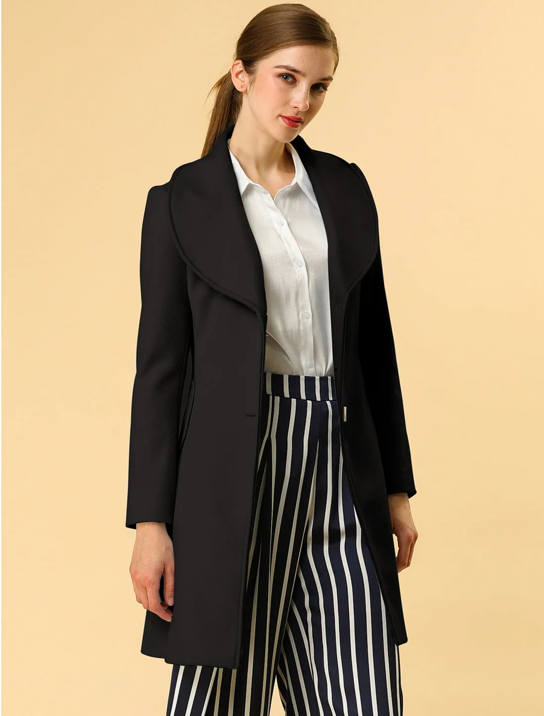 Shawl Collar Single Breasted Winter Long Belted Coat