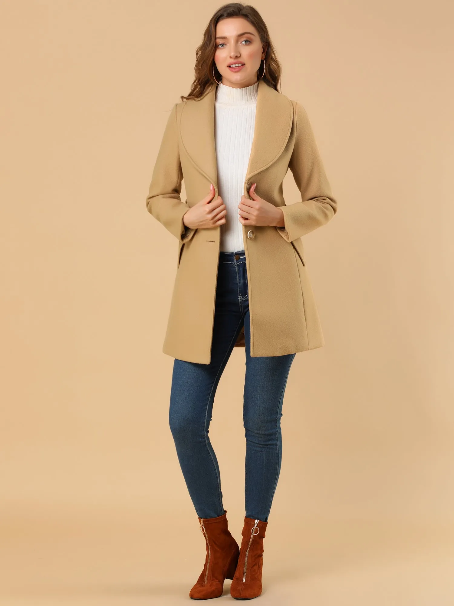 Shawl Collar Single Breasted Winter Long Belted Coat