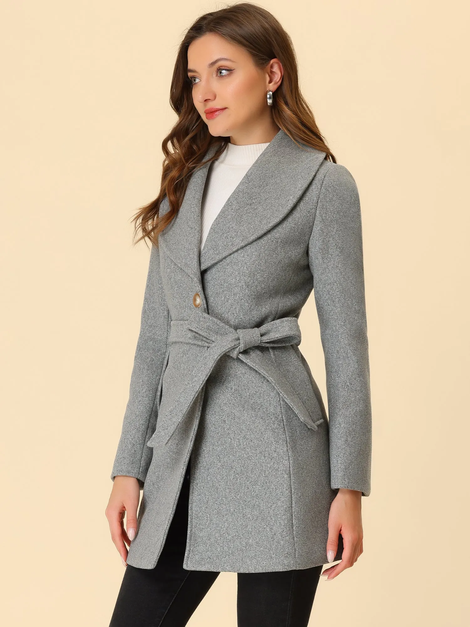 Shawl Collar Single Breasted Winter Long Belted Coat