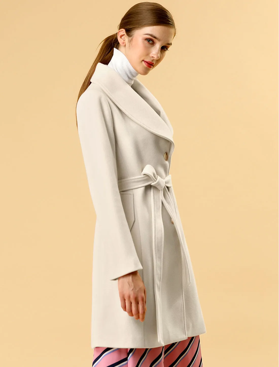 Shawl Collar Single Breasted Winter Long Belted Coat