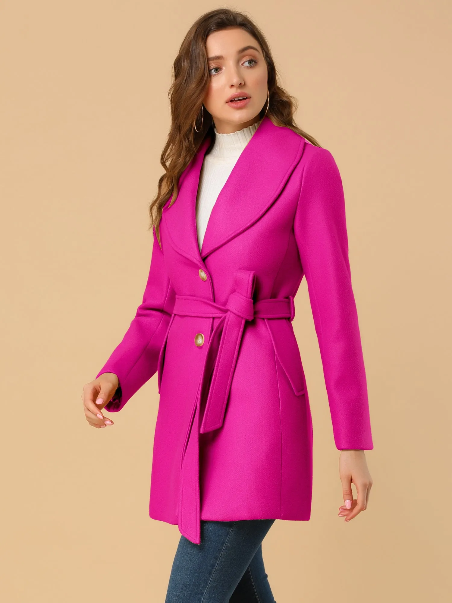 Shawl Collar Single Breasted Winter Long Belted Coat