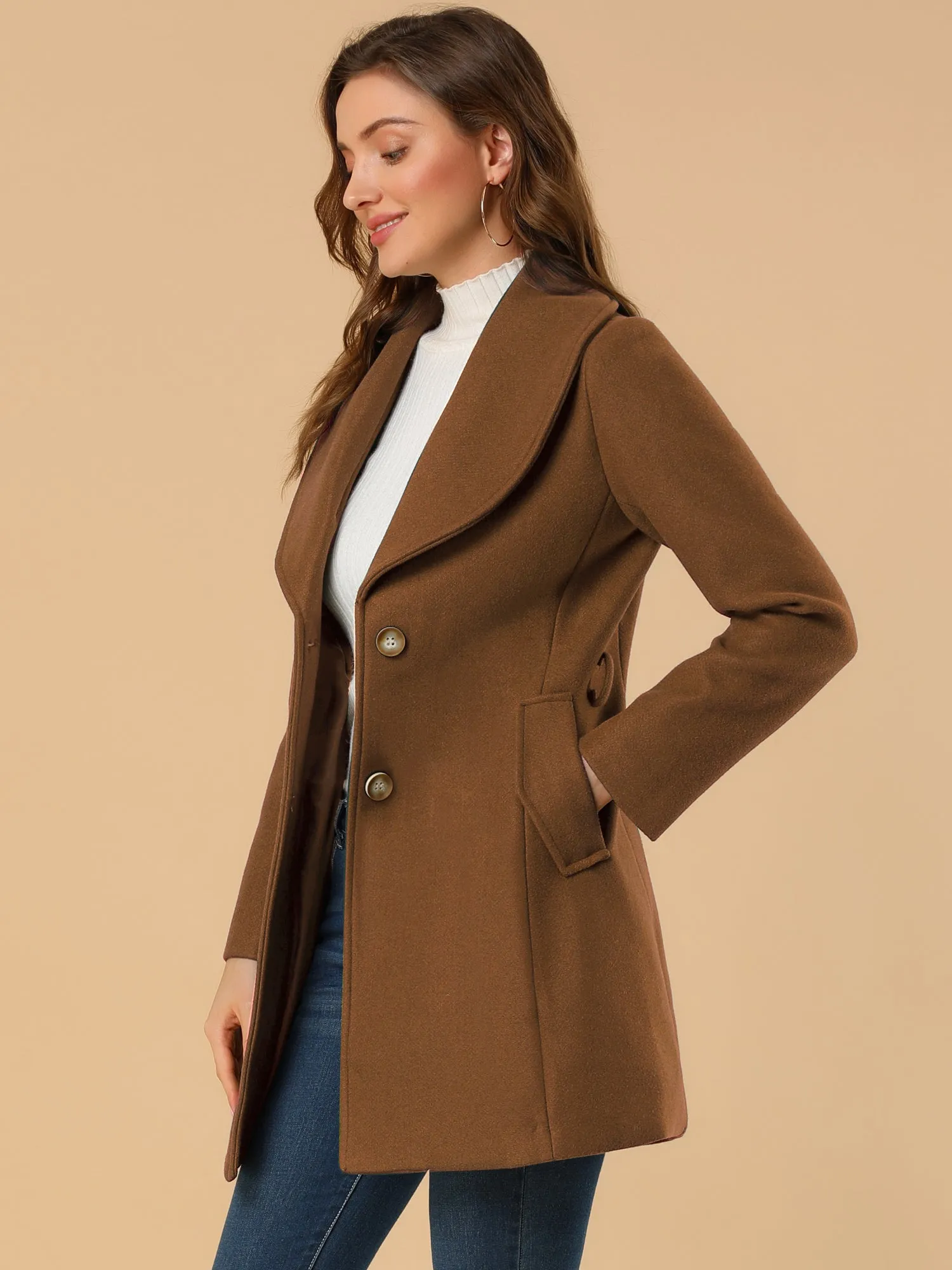 Shawl Collar Single Breasted Winter Long Belted Coat