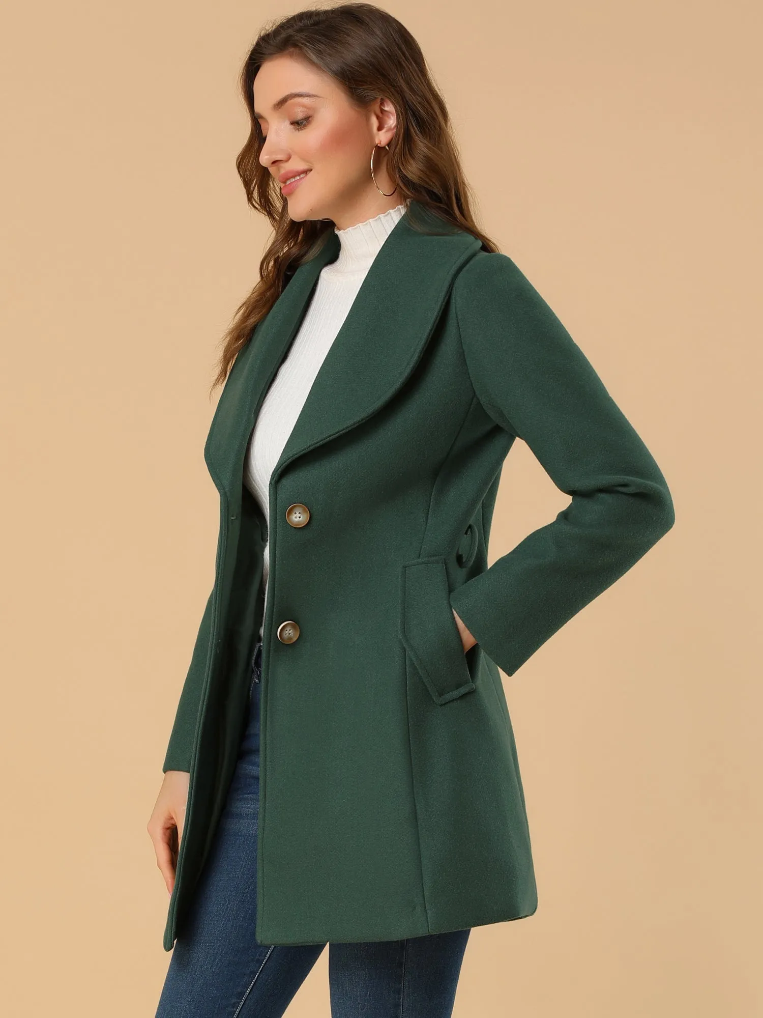 Shawl Collar Single Breasted Winter Long Belted Coat