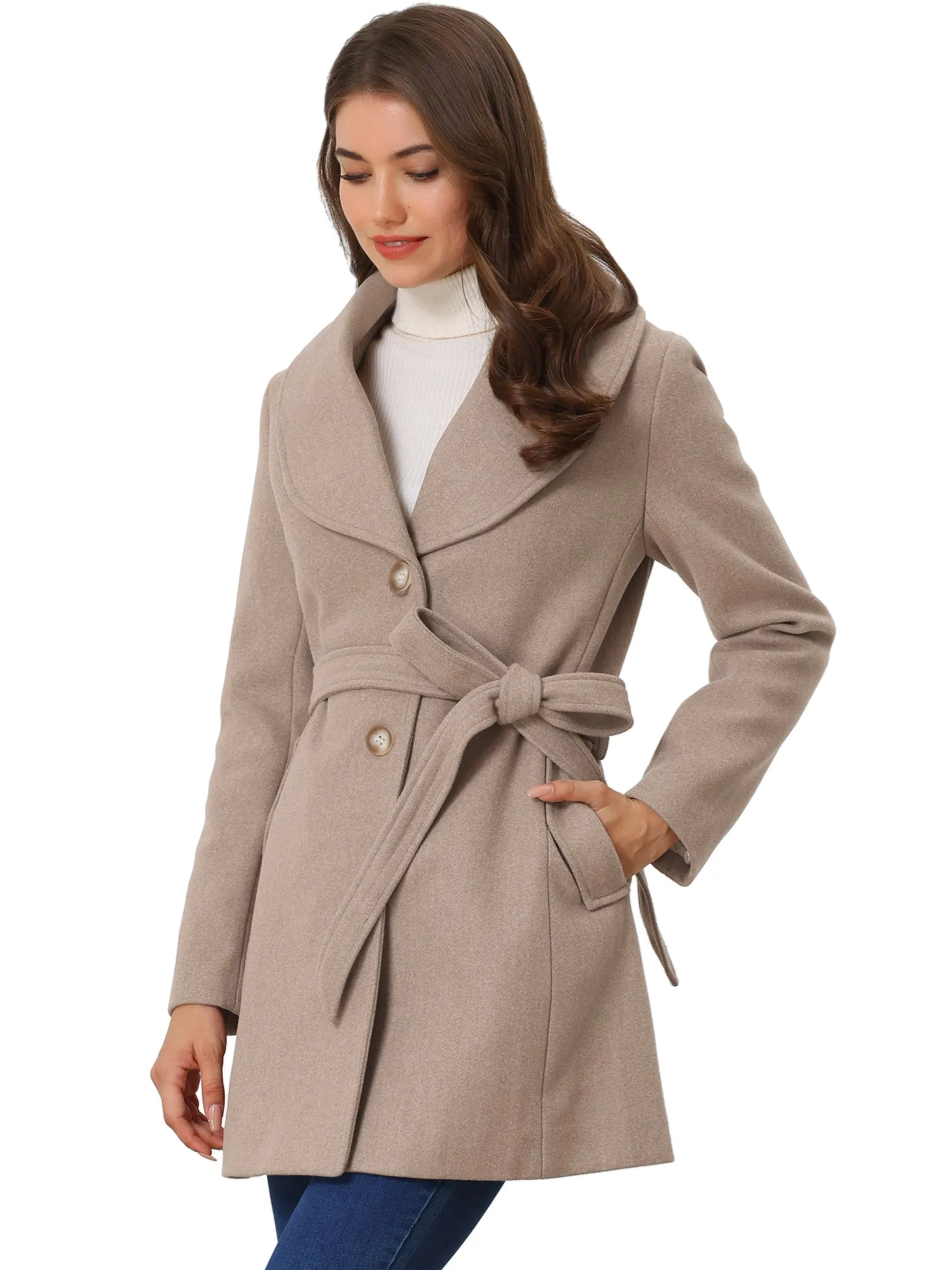 Shawl Collar Single Breasted Winter Long Belted Coat