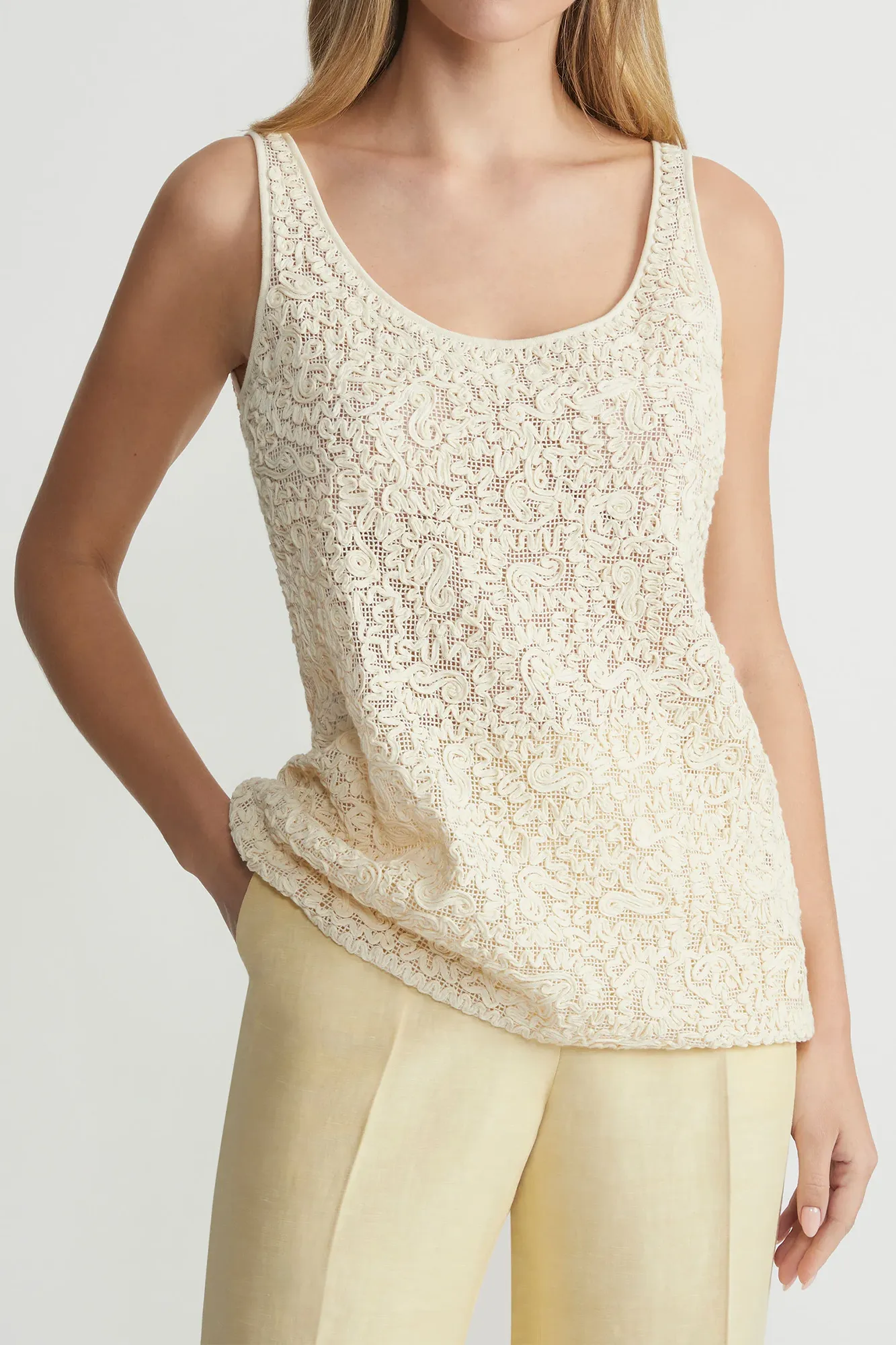 Soutache Embroidered Cotton Tank