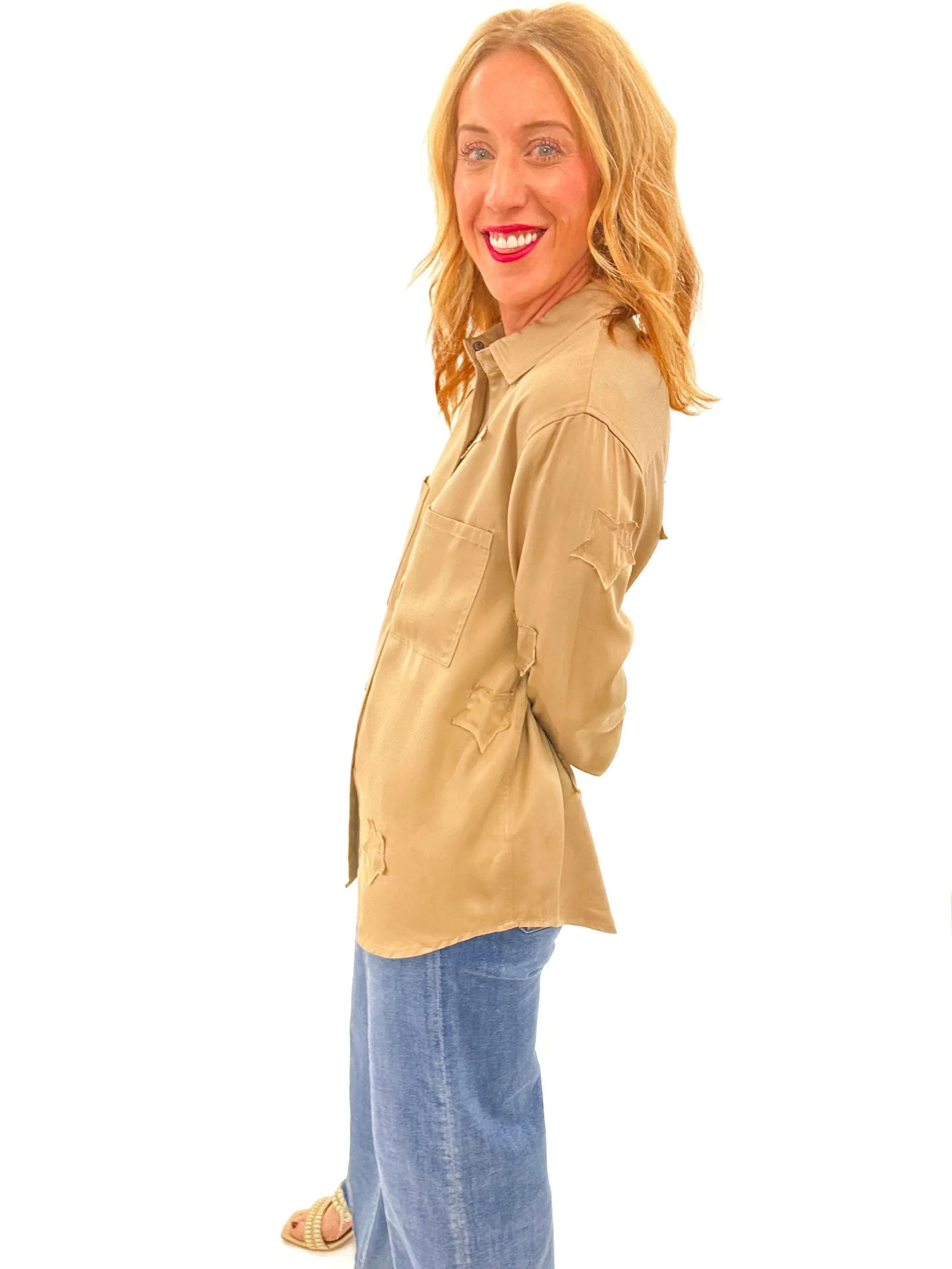 Stars In Taupe Blouse