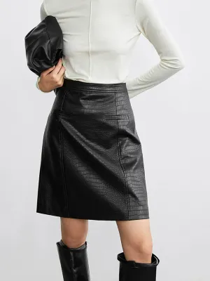 Textured Leather Graceful Mini Skirt