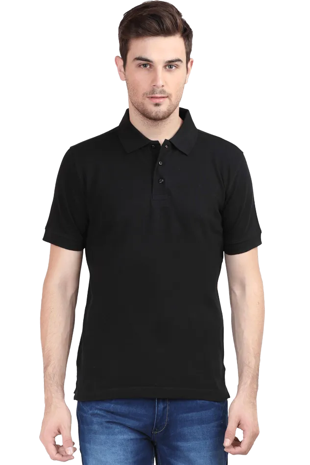 Unisex Black Cotton Polo T-Shirt