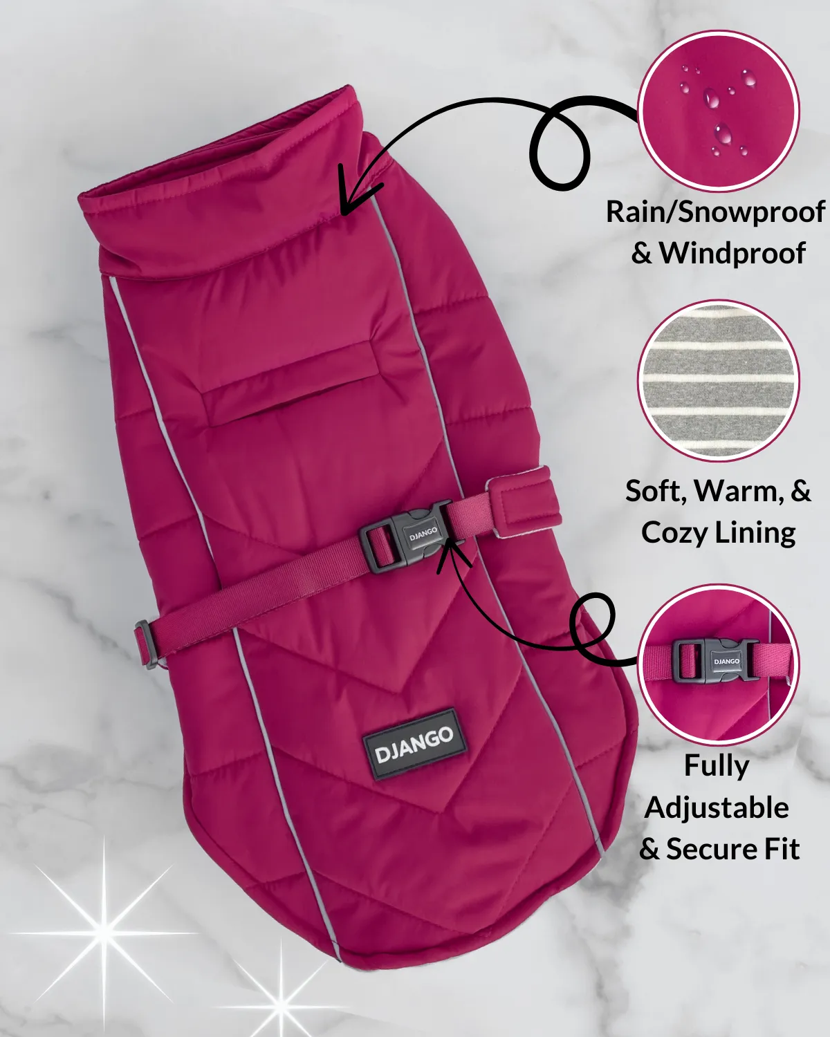 Whistler Winter Dog Coat - Hibiscus Pink