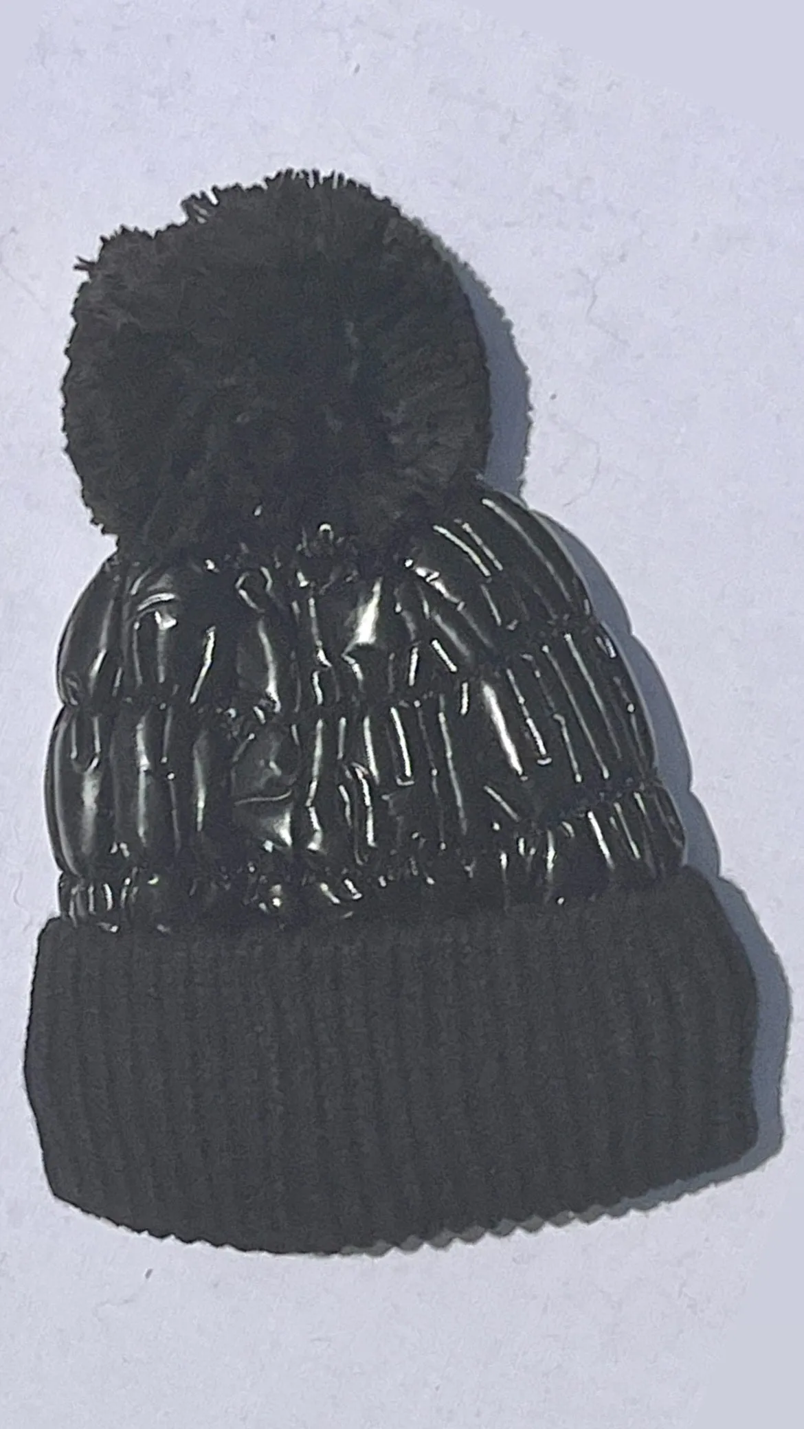 Winter  Puffer hat with knit trim with fuzzy, warm & soft lining & cute Pom Pom  * black