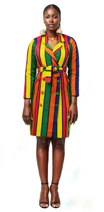 Yeside Laguda Obollo Trench Coat with stunning Aso-Oke belt